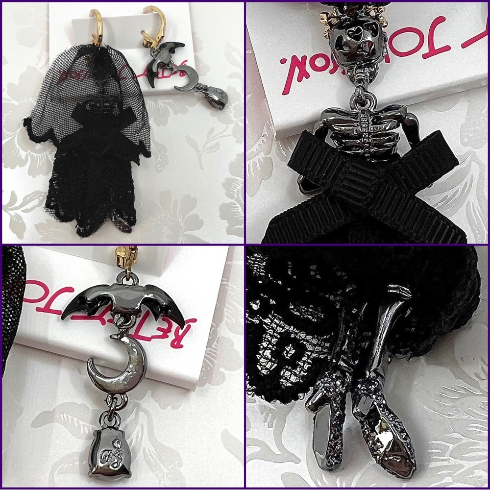 Betsey Johnson ‘Dark Magic’ Skeleton Bride Necklace & Earrings (2) Set NWT/HTF! - Picture 10 of 14